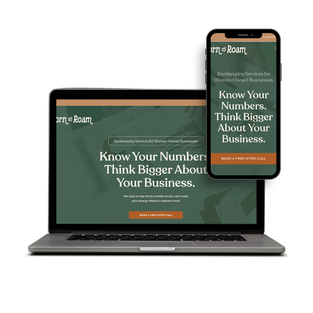 Born to Roam Bookkeeping Home header section by Corrie Myers Copywriter